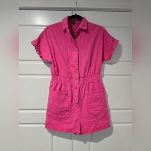 Hot Pink Button-Front Romper • Elastic Waist • Size M